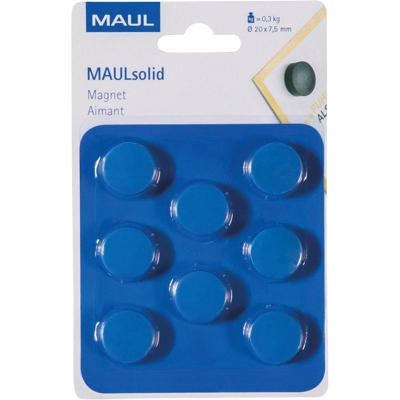 MAUL magneet Solid, 20 mm, trekkracht 300 gr, blister van 8 stuks, blauw