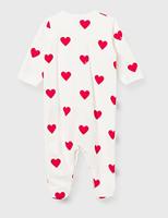 Baby pyjama met hartjes in fleece PETIT BATEAU wit hartjesprint - thumbnail