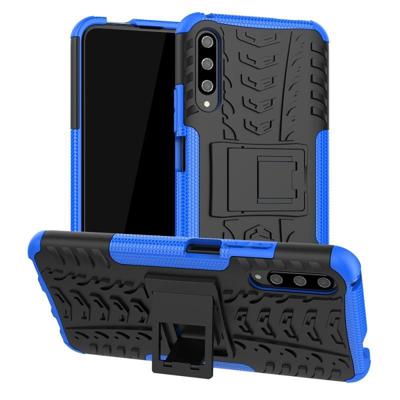 Voor Huawei Honor 9X Pro Tire textuur TPU + PC schokbestendig geval met houder (blauw)