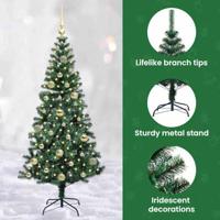 VidaXL Kunstmatig voorverlicht kerstboom groen 150 cm pvc en metaal - thumbnail