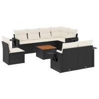 9-delige Loungeset met kussens poly rattan zwart - thumbnail