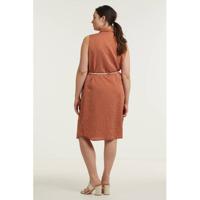 Yesta jurk Leanne met krijtstreep brique/ecru - thumbnail