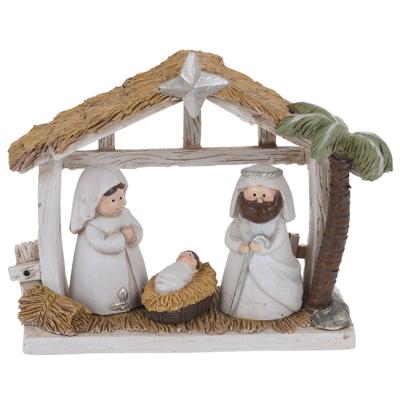 Polystone Kinder Kerststal Met 3 Kerstfiguurtjes 16 X 7 X 12 Cm Type 2 - Kerststallen