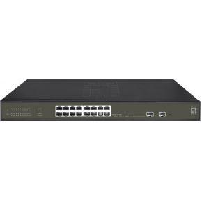 LevelOne ges-2118p hilbert 18-port gigabit poe smart lite managed l2 switch, 16x poe, 230w, 2x sfp