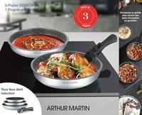 Set van 3 koekenpannen - Geschikt voor alle kookplaten, inclusief inductie - 20-24-28 cm Arthur Martin - AM521S - Aluminium - Anti-aanbaklaag - Afneembaar handvat - thumbnail