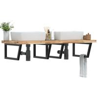 Badkamer wandschap staal en massief acaciahout - thumbnail