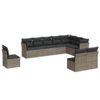 10-delige Loungeset met kussens poly rattan grijs - thumbnail
