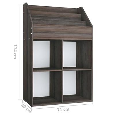 Kindertijdschriftenrek 71x30x114 cm bewerkt hout grijs en eiken