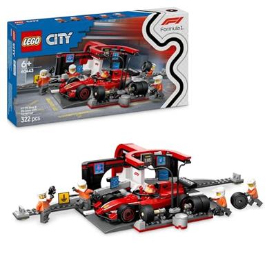LEGO city 60443 f1 pitstop en pitcrew met ferrari auto