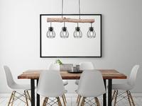 Globo Landelijke hanglampMina zwart met hout 4-lichts - 15326-4N - thumbnail