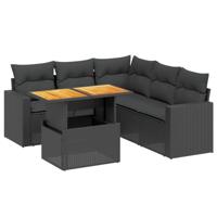 6-delige Loungeset met kussens poly rattan zwart - thumbnail