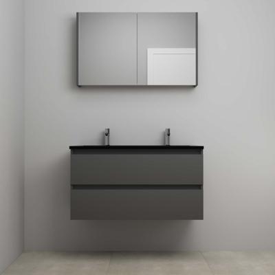 On-Line Badkamermeubelset - 100 cm - Voorgemonteerd - Ladestructuur - Acryl Wastafel - 2 Kraangaten - Spiegelkast - Mat Antraciet