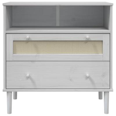 Dressoir SENJA rattan-look 80x40x80 cm massief grenenhout wit