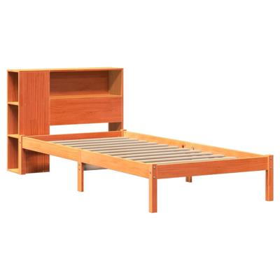 Bed met boekenkast zonder matras grenenhout wasbruin 100x200 cm