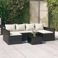 2-delige Loungeset met kussens poly rattan zwart - thumbnail