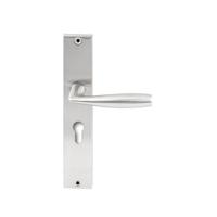 Hardbrass Deurkruk Naxos op rechthoekig langschild profielcilindergat 55mm - RVS - thumbnail