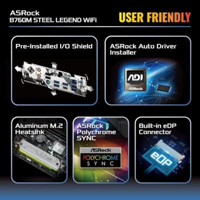 Asrock B760M Steel Legend WiFi Intel B760 LGA 1700 micro ATX - thumbnail