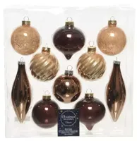 Decoris kerstballen set glas bruin 10st - thumbnail