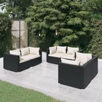 6-delige Loungeset met kussens poly rattan zwart - thumbnail