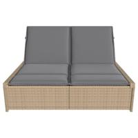 Ligbed 2-persoons met kussens poly rattan beige - thumbnail