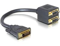Delock 65051 DVI Adapter [1x DVI-stekker 24+1-polig - 2x DVI-bus 24+1-polig] Zwart 0.20 m - thumbnail