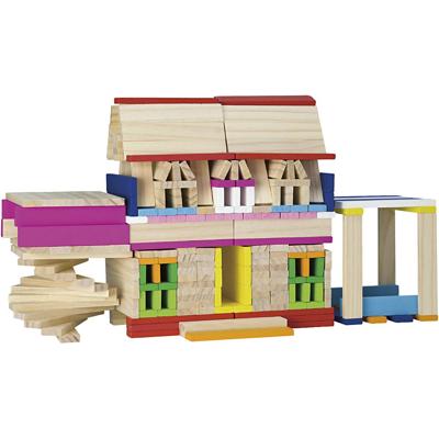 VIGA houten bouwstenen, afm 10 cm, diverse kleuren, 250 onderdelen/ 1 doos