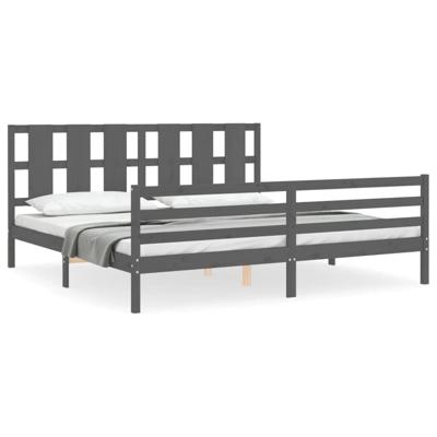 Bedframe met hoofdbord massief hout grijs 200x200 cm