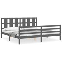 Bedframe met hoofdbord massief hout grijs 200x200 cm - thumbnail