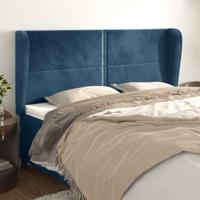 Hoofdbord met randen 163x23x118/128 cm fluweel donkerblauw - thumbnail