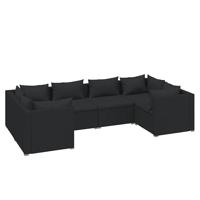 6-delige Loungeset met kussens poly rattan zwart - thumbnail