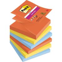 Post-it Super Sticky Z-notes Playful, 90 vel, ft 76 x 76 mm, geassorteerde kleuren, pak van 6 blokken - thumbnail