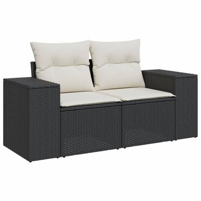 4-delige Loungeset met kussens poly rattan zwart - thumbnail