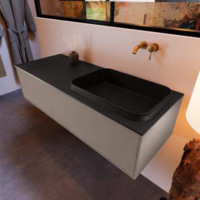 Badkamermeubelset Mondiaz Erin 120 cm met 1 Lade met RIDGE Wastafel Rechts Urban Zonder Kraangaten Greeploos Mat Smoke