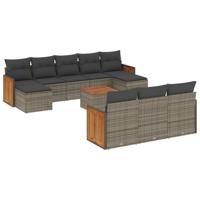 10-delige Loungeset met kussens poly rattan grijs - thumbnail