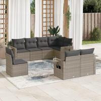 8-delige Loungeset met kussens poly rattan grijs - thumbnail