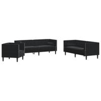 3-delige Loungeset Chesterfield met bolsters fluweel zwart - thumbnail