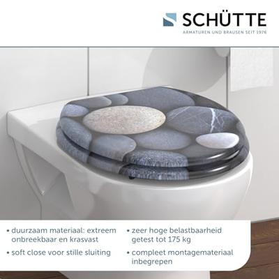 MDF WC-bril GREY STONE met soft-close lange levensduur: extreem onbreekbaar en krasbestendig comfort en functie: geruisloos sluiten dankzij de automatische valrem eenvoudig schoon te maken dankz