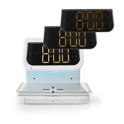 Wekker | Draadloze Lader | Qi-gecertificeerd | Meerkleurige Nachtlamp | Wit