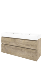 Proline Porselein Loft wastafelonderkast asymmetrisch met 2 laden en glans witte wastafel met 2 kraangaten 140 x 46 x 62 cm, raw oak - thumbnail