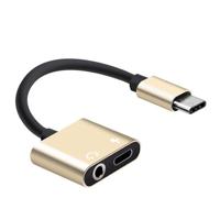 USB-C/type-C naar 3.5 mm AUX + USB-C/type C oortelefoon adapter oplader audio kabel voor Mi 8 Lite a2 (L1130) (goud) - thumbnail