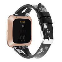 Fitbit Versa 1 / 2 & Lite bandje TPU leer - Bloemenprint zwart - thumbnail
