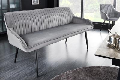 Design bank TURIN 160cm zilvergrijs fluweel zwart metalen armleuning - 43692