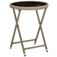 VidaXL Salontafel 60 cm poly rattan en gehard glas beige - thumbnail