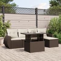 6-delige Loungeset met kussens poly rattan bruin - thumbnail