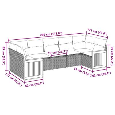 7-delige Loungeset met kussens poly rattan zwart - thumbnail