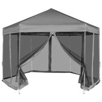 VidaXL Partytent pop-up zeshoekig met 6 zijwanden 3,6x3,1 m grijs - thumbnail