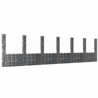 Schanskorf U-vormig met 7 palen 740x20x200 cm ijzer - thumbnail