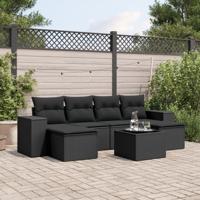 7-delige Loungeset met kussens poly rattan zwart - thumbnail