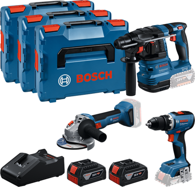 Bosch Professional GSR + GBH + GWS + 2x GBA 5.0 Ah + GAL 18V-40 0615A5009G Gereedschapsset