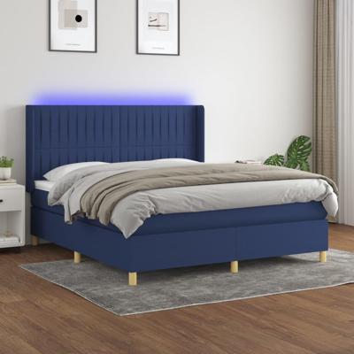 Boxspring met matras en LED stof blauw 160x200 cm